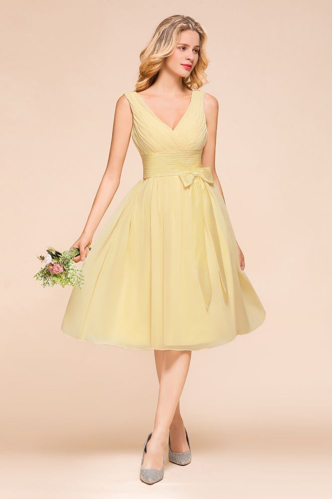 Vestido mini de corte A sin mangas con escote en V y largo hasta los tobillos para dama de honor