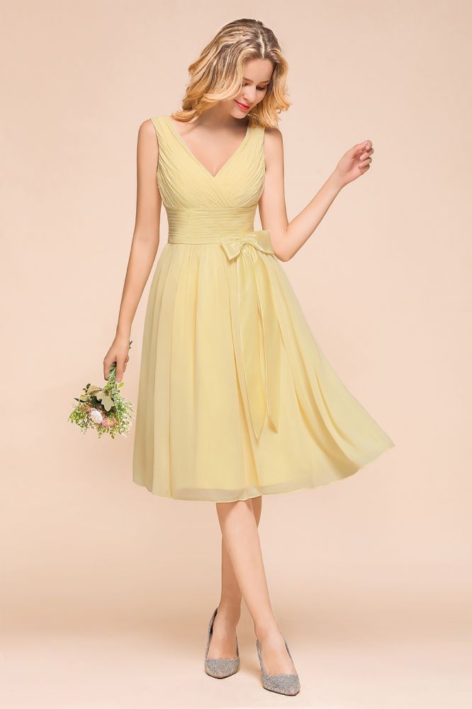 Vestido mini de corte A sin mangas con escote en V y largo hasta los tobillos para dama de honor