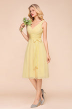 V-Neck Sleeveless A-line Mini Dress Ankle Length Bridesmaid Dress