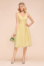 V-Neck Sleeveless A-line Mini Dress Ankle Length Bridesmaid Dress