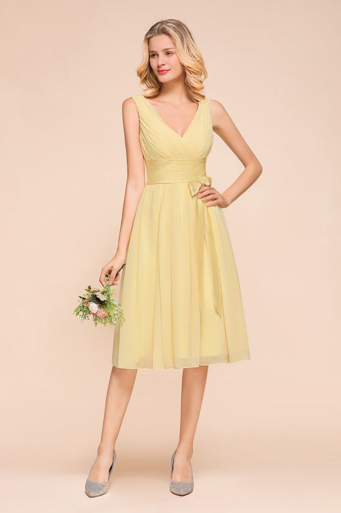 Vestido mini de corte A sin mangas con escote en V y largo hasta los tobillos para dama de honor