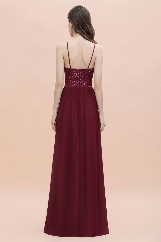 Vestido de noche Aline sin mangas con escote en V y lentejuelas para dama de honor