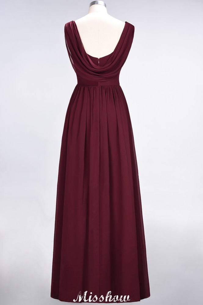 Vestido de dama de honor de gasa con escote en V, sin mangas, largo hasta el suelo y volantes