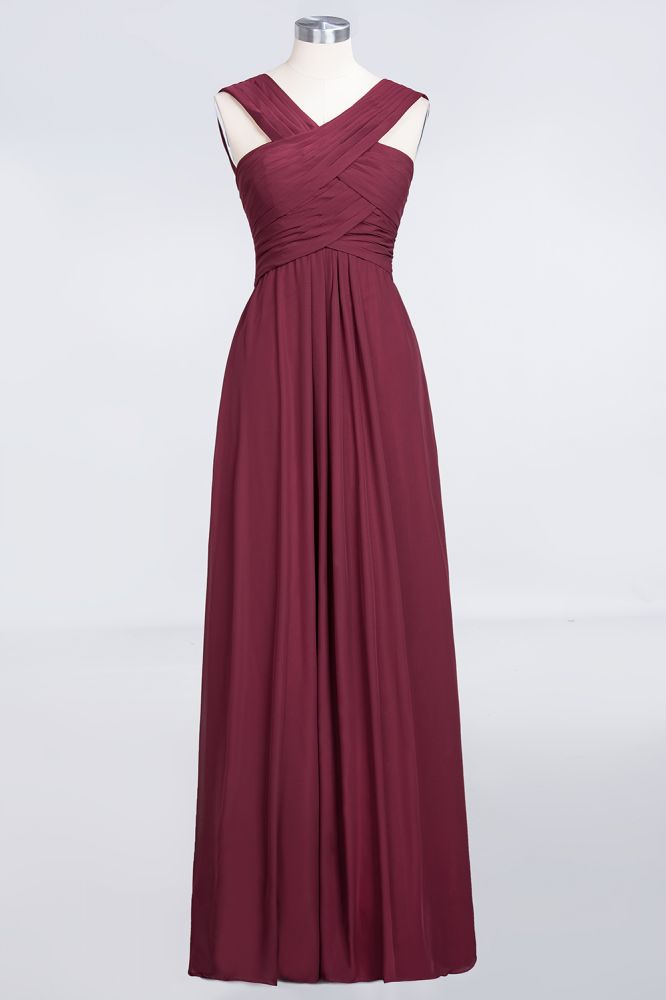 Vestido de dama de honor largo hasta el suelo, sin mangas, con tirantes y escote en V y volantes
