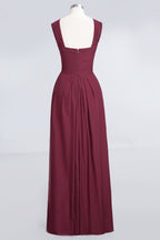 Vestido de dama de honor largo hasta el suelo, sin mangas, con tirantes y escote en V y volantes