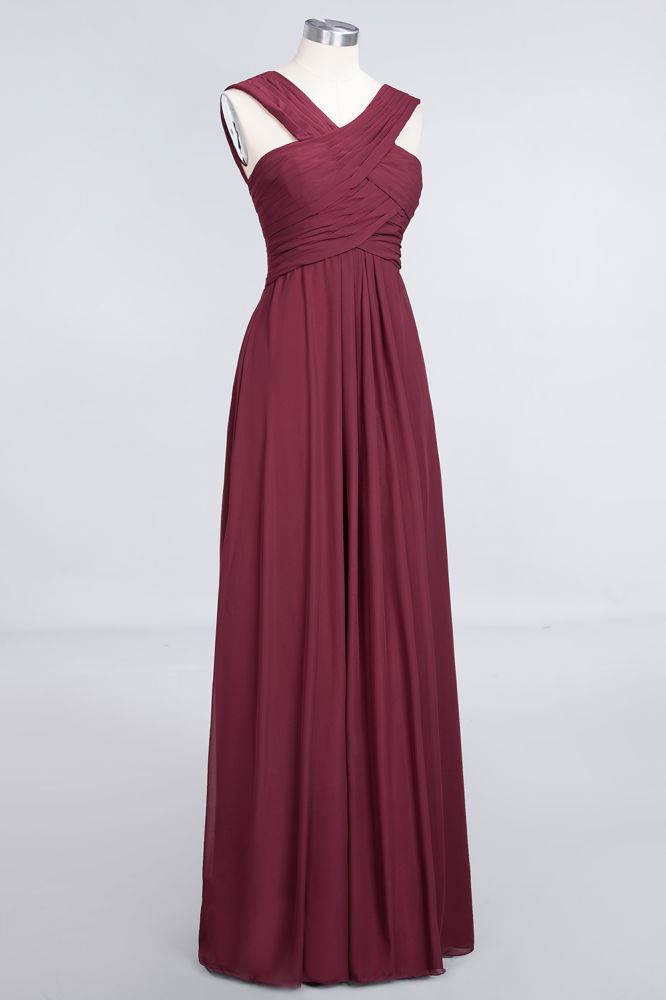 Vestido de dama de honor largo hasta el suelo, sin mangas, con tirantes y escote en V y volantes