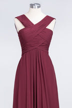 Vestido de dama de honor largo hasta el suelo, sin mangas, con tirantes y escote en V y volantes