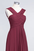 Vestido de dama de honor largo hasta el suelo, sin mangas, con tirantes y escote en V y volantes