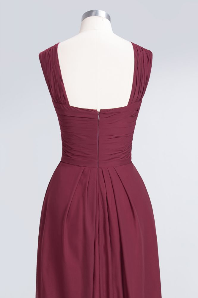 Vestido de dama de honor largo hasta el suelo, sin mangas, con tirantes y escote en V y volantes