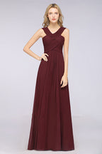 Vestido de dama de honor largo hasta el suelo, sin mangas, con tirantes y escote en V y volantes