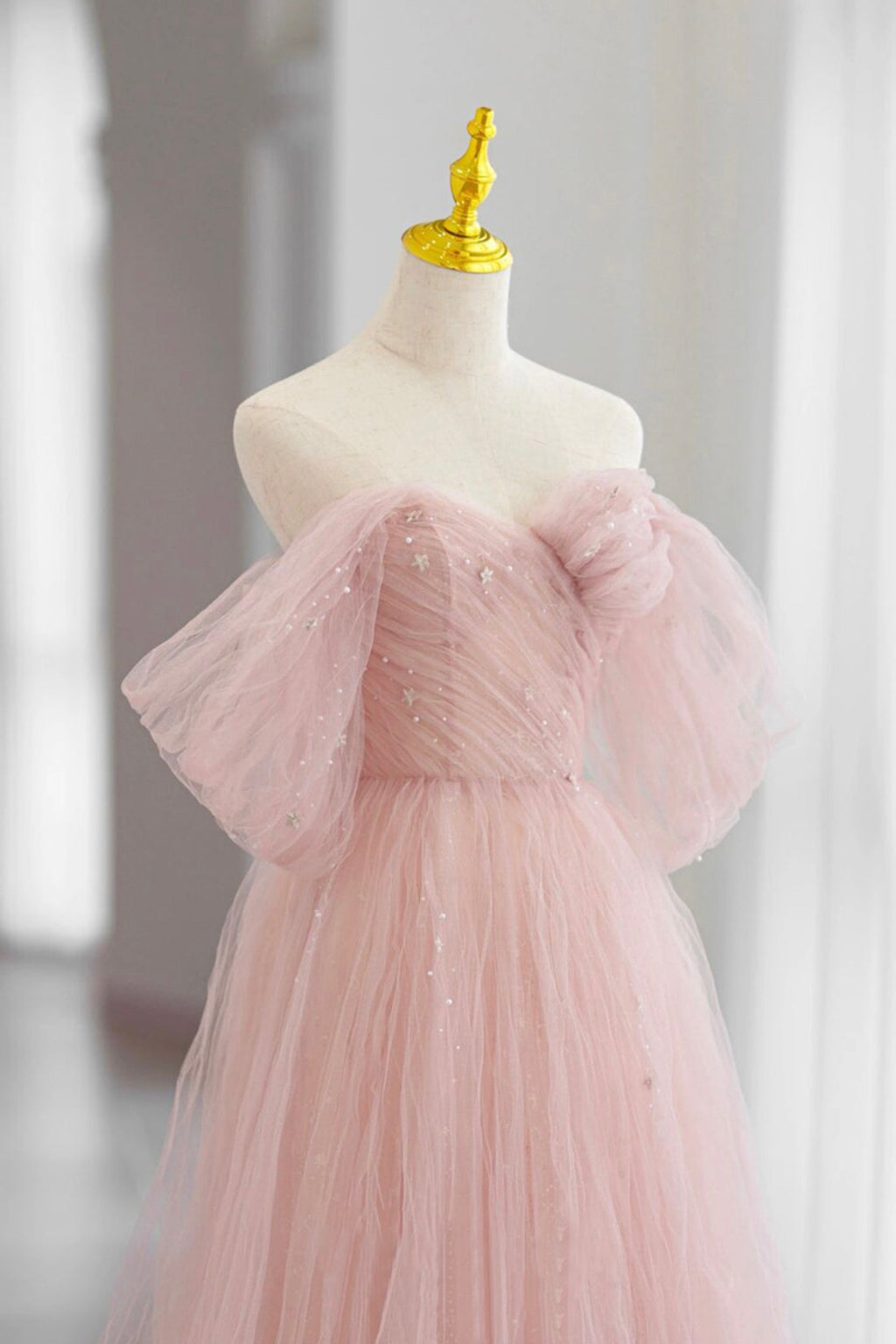 Adalee | Rosa Tüll Bodenlanges Ballkleid, Süßes A-Linien Abendkleid