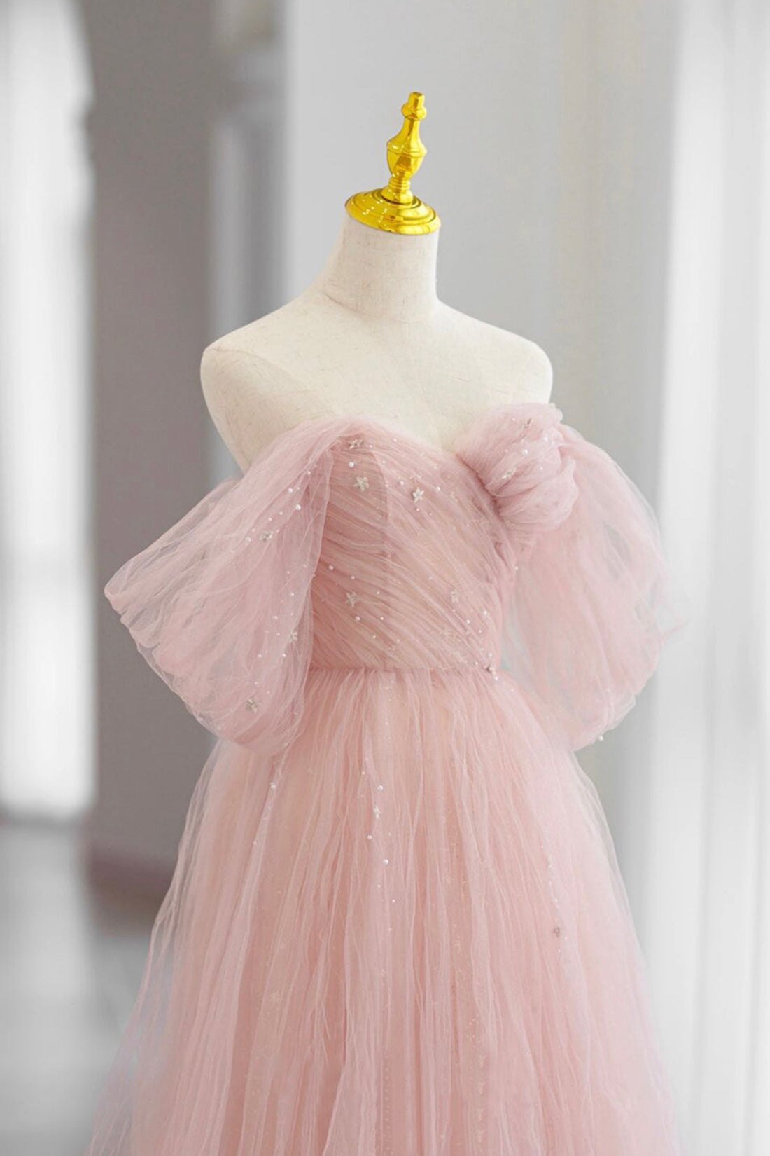 Adalee | Rosa Tüll Bodenlanges Ballkleid, Süßes A-Linien Abendkleid