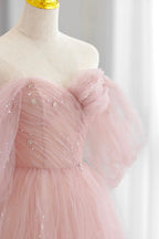 Adalee | Rosa Tüll Bodenlanges Ballkleid, Süßes A-Linien Abendkleid