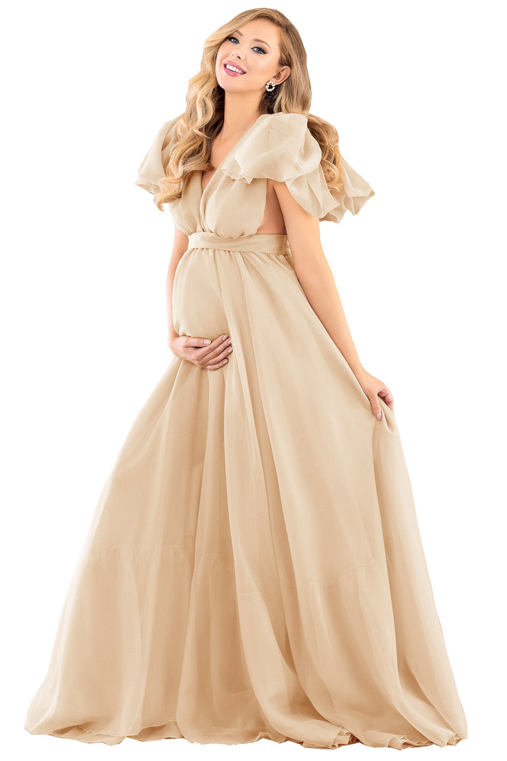 Vestido de maternidad de gasa con mangas abullonadas para boda SY009