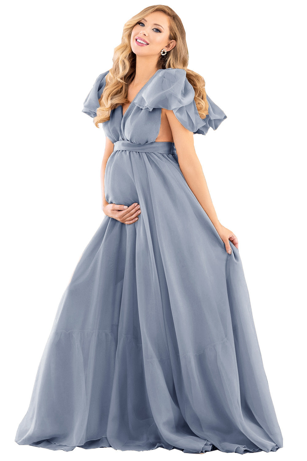 Chiffon Maternity Dress Puff Sleeve Maternity Dress For Wedding SY009