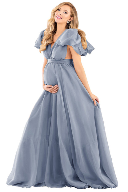 Chiffon Maternity Dress Puff Sleeve Maternity Dress For Wedding SY009
