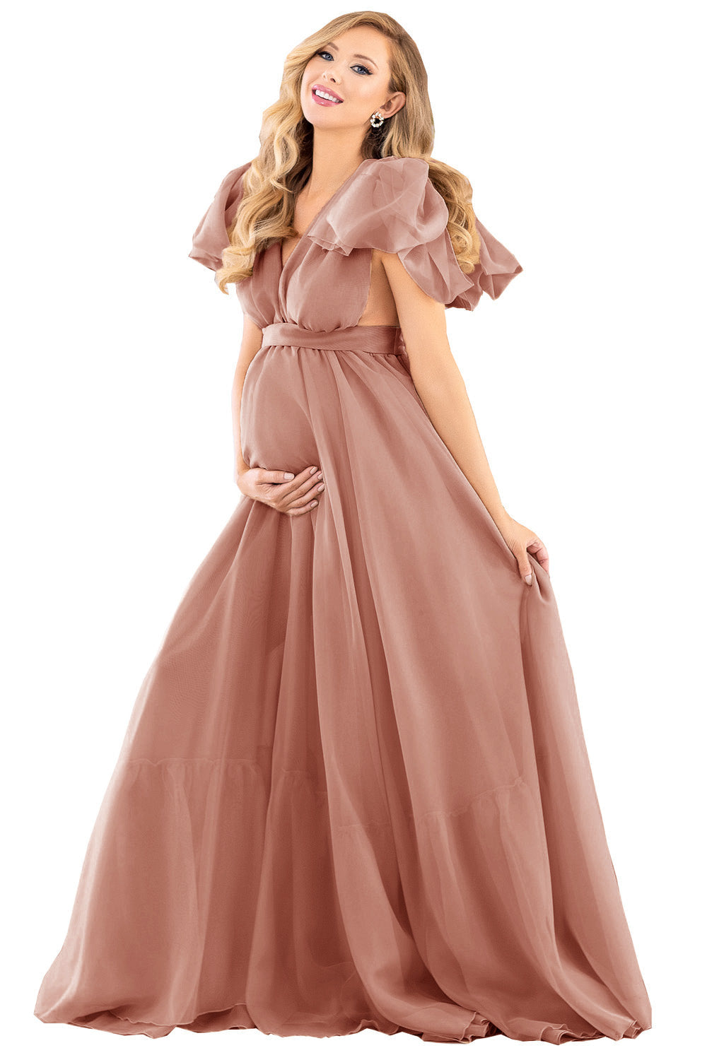 Chiffon Maternity Dress Puff Sleeve Maternity Dress For Wedding SY009