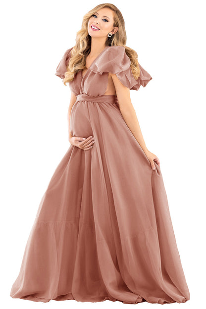 Chiffon Maternity Dress Puff Sleeve Maternity Dress For Wedding SY009