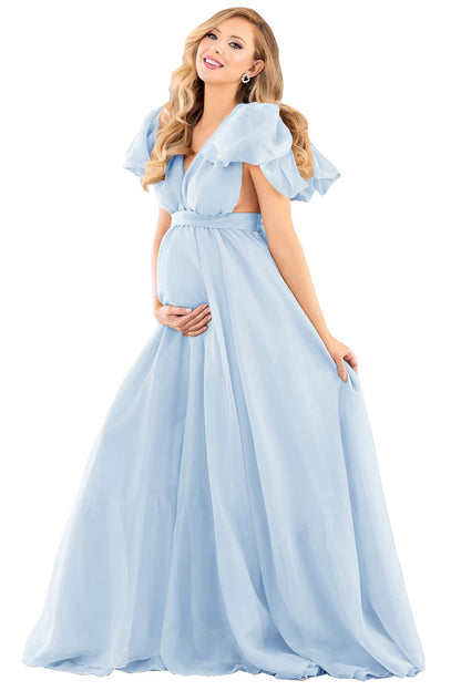 Chiffon Maternity Dress Puff Sleeve Maternity Dress For Wedding SY009