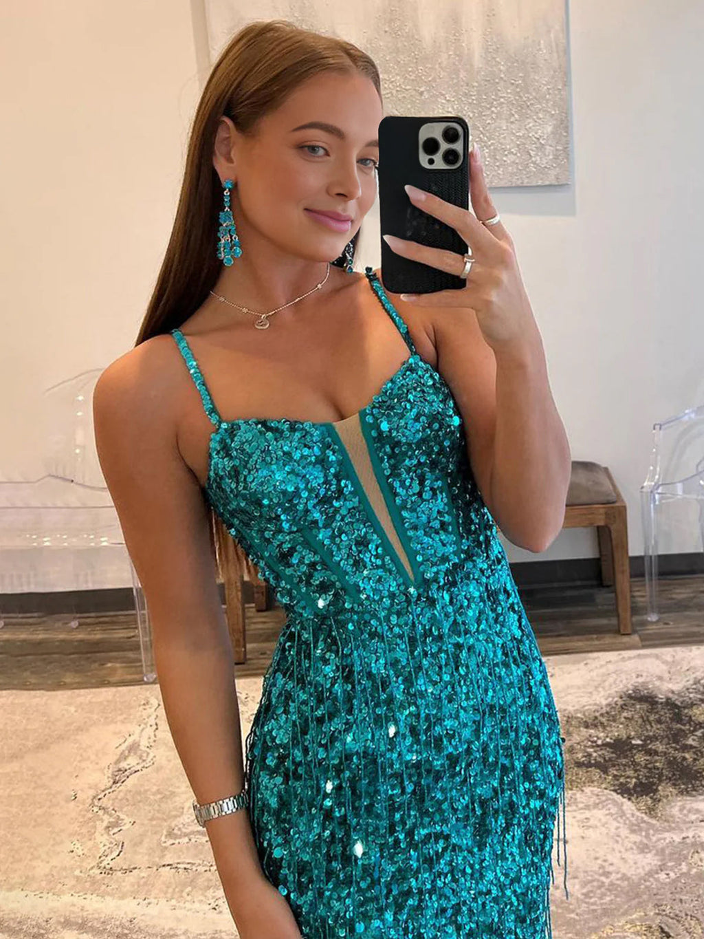 Velvetia | Vestidos de fiesta largos con lentejuelas, escote en V y abertura