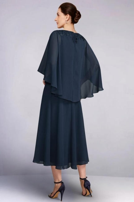Vestido vintage de gasa con escote en V y corte A para madre de la novia, manga larga y apliques para dama de honor.
