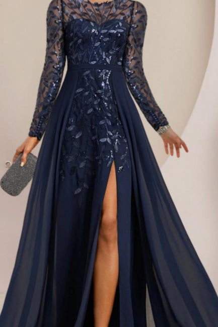 Vestido vintage de encaje para madre de la novia, escote redondo, manga larga y apliques