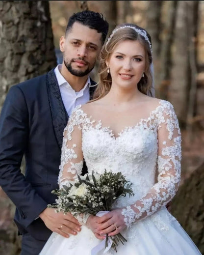 Vintage A-line Lace Wedding Dresses With Sleeves