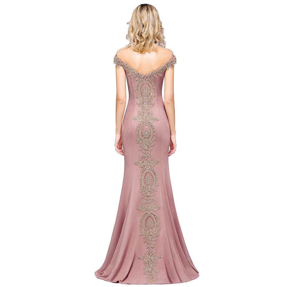 Vintage-Säulen-Ballkleid aus Satin mit schulterfreiem, ärmellosem Schnitt