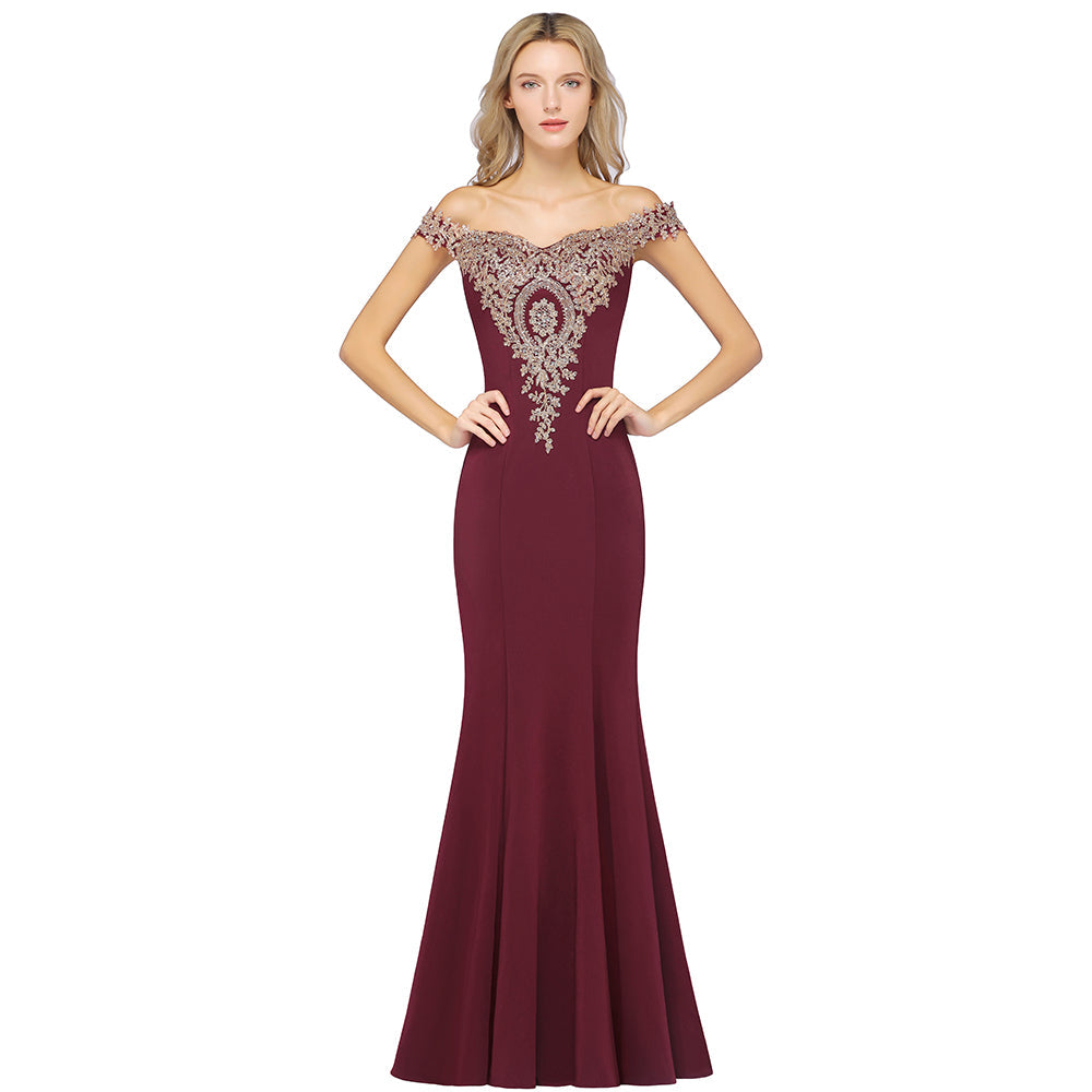 Vintage-Säulen-Ballkleid aus Satin mit schulterfreiem, ärmellosem Schnitt