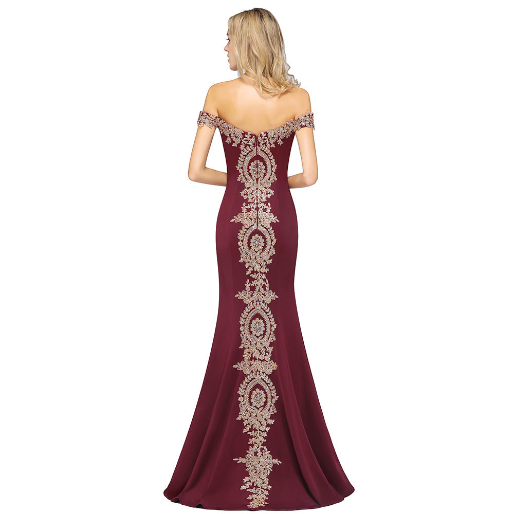 Vintage-Säulen-Ballkleid aus Satin mit schulterfreiem, ärmellosem Schnitt