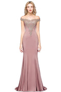 Vintage-Säulen-Ballkleid aus Satin mit schulterfreiem, ärmellosem Schnitt