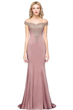 Vintage-Säulen-Ballkleid aus Satin mit schulterfreiem, ärmellosem Schnitt