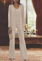 Vintage jewel long sleeves two pieces chiffon mother dress sequined