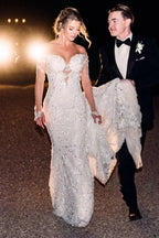 Vestidos de novia vintage de sirena con encaje y mangas largas