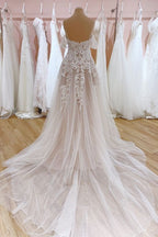 Vintage Langes A-Linien-Brautkleid mit schulterfreiem Ausschnitt und rückenfreiem Tüll