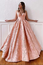 Vintage Long A-line V-neck Spaghetti Straps Satin Backless Prom Dress