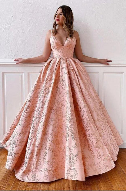 Vintage Long A-line V-neck Spaghetti Straps Satin Backless Prom Dress