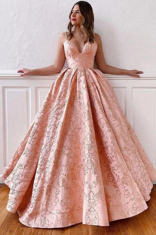 Vintage Long A-line V-neck Spaghetti Straps Satin Backless Prom Dress