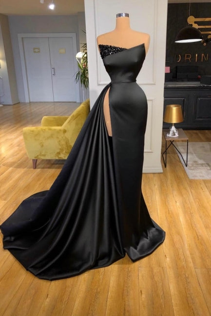 Vintage Lange Schwarze Ärmellose Abendkleider Ballkleider Mit Schlitz