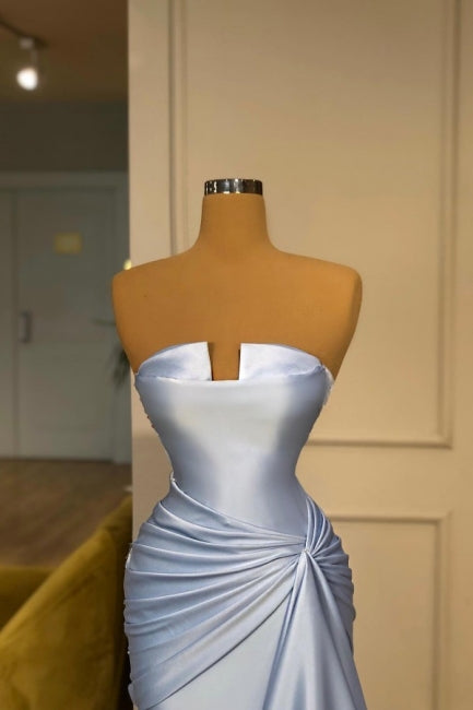 Vintage Long Blue Mermaid Evening Dresses Simple Sleeveless Prom Dresses
