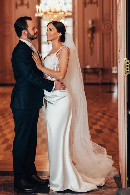Vintage Long Mermaid Beading Sleeveless Wedding Dresses With Lace