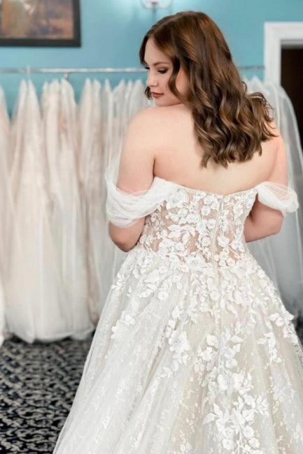 Vintage schulterfreies ärmelloses A-Linien-Brautkleid aus Spitze