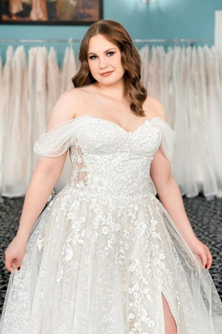 Vintage schulterfreies ärmelloses A-Linien-Brautkleid aus Spitze