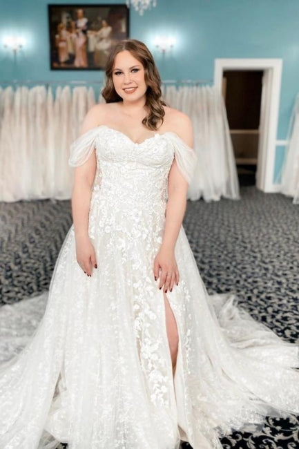 Vintage schulterfreies ärmelloses A-Linien-Brautkleid aus Spitze