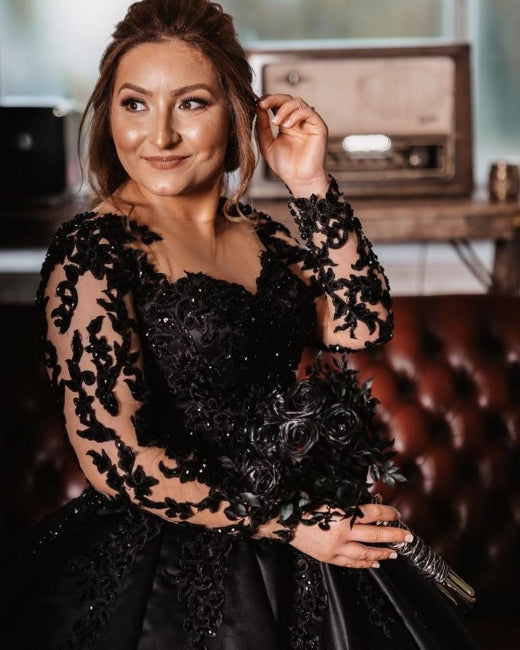 Vintage Prinzessin Schwarze Brautkleider mit Ärmeln