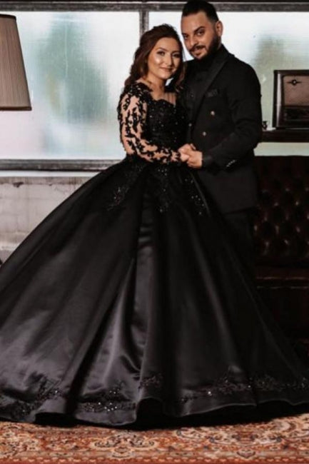 Vintage Prinzessin Schwarze Brautkleider mit Ärmeln