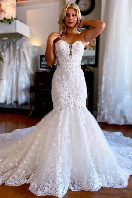 Vintage Sweetheart Spitze Ärmelloses Meerjungfrau Brautkleid Brautkleider