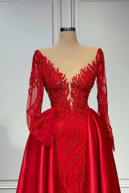 Vintage V-Ausschnitt Spitze Lange Ärmel A-Linie Ballkleider Abendkleid