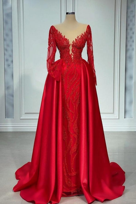 Vintage V-Ausschnitt Spitze Lange Ärmel A-Linie Ballkleider Abendkleid
