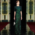 Sparkle Sexy Mermaid Evening Dresses Long Sequined O-Neck Green Evening Gowns For Party Vestidos Largos Fiesta-payinti